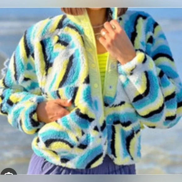 Free People FP Movement Rocky Ridge Fleece Blue Rainbow, XL - Picture 1 of 7
